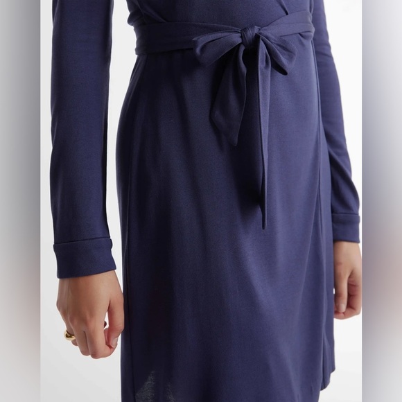NWT Quince 100% Silk Jersey Mini Wrap Dress ~ Navy ~ Large - Picture 6 of 12